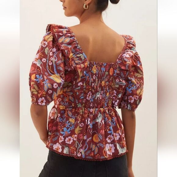 Anthropologie Maeve Ruffled Floral Zebra Print Top Size Small - Picture 2 of 8
